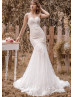 Beaded Spaghetti Straps Ivory Lace Elegant Wedding Dress